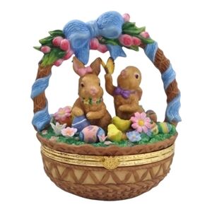 Trinket Easter Basket Porcelain Unique Hand Painted Intricate Design Collector